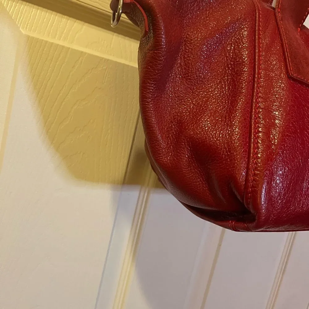 Francesco Biasia leather & suede deep Red medium Satchel gold studs accents.